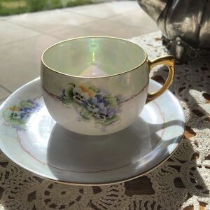 Antique JORGENSEN Hand Painted Cup Saucer Design Iridescent Germany Bavaria..